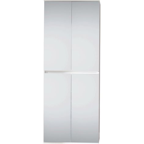 MIRROR - Meuble de chambre - Armoire avec 4 portes-miroirs en mélaminé blanc. L-H-P : 74-191-34 cm. (1/5)
