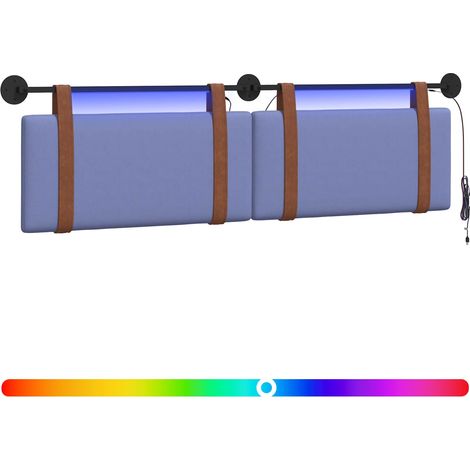 Hanging Headboard with LED Light Jeans Blue Antique PU vidaXL
