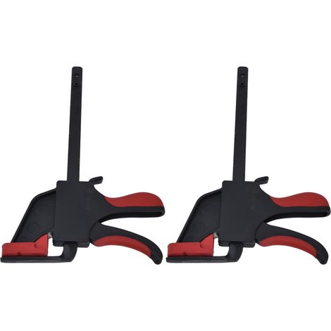 Set mit 2 einhändig bedienbaren automatischen F-Klemmen, 45 Kohlenstoffstahl, PA6 Nylon, Schnellspann-Schienenklemme für die Holzbearbeitung (1/5)
