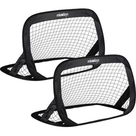 Relaxdays Pop Up Tore 2er Set, faltbare Fußballtore für Garten, Kindertor mit Tasche, HBT: 77 x 122 x 83 cm, schwarz