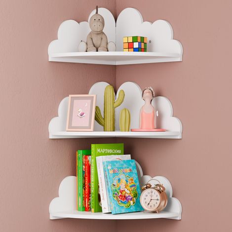Lot de 3 étagères d'angle flottantes en Forme de Nuage pour Chambre d'enfant, décoration Murale, Petite étagère Mignonne montée pour Jouets, Plantes et Rangement Blanc (1/5)