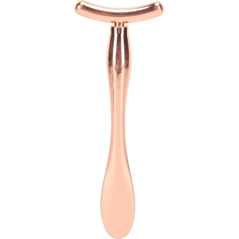 Bâton de massage contour des yeux double embout en forme de T, couleur or rose, cuillère applicatrice anti-œdème, favorise l'absorption de la crème. (1/5)