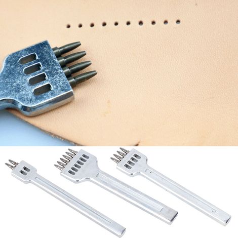 3 Pièces Alésoir à Cuir 4mm, Poinçon pour Travail du Cuir avec 2, 4 et 6 Dents, Outil de Maroquinerie (Set 2+4+6) (1/5)