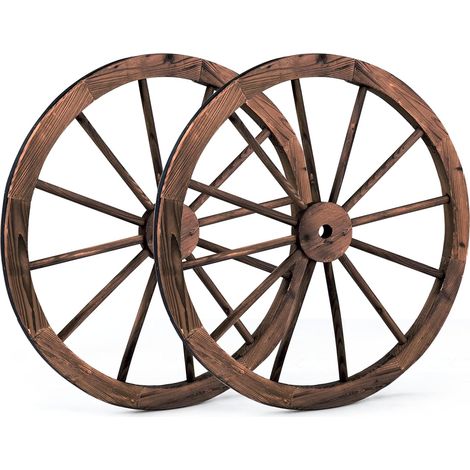 Lot de 2 Roues de chariot en bois, Diamètre 76 cm, Tôle de fer, Design rustique, Décoration jardin et bar (1/5)