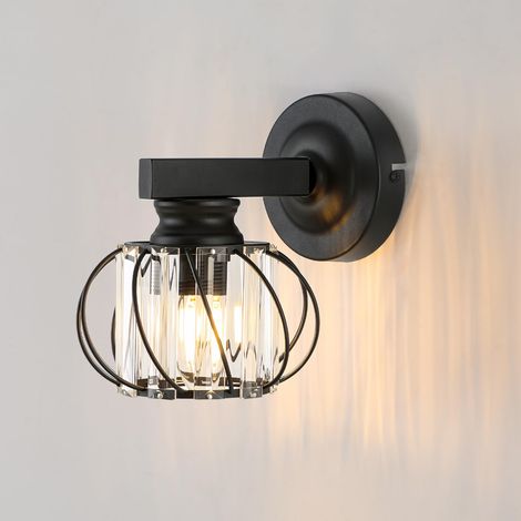 Applique Murale Intérieure, Lampe en cristal, Douille E27 Noir Luminaire Mural pour Salon Chambre Entrée Couloir Hôtel Escalier,Ampoule Non Incluse (1/5)