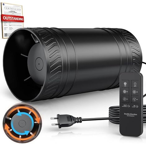 Ventilateur de conduit 100mm – bidirectionnel, 6 vitesses, télécommande 433 MHz, extraction inline, silencieux. Pour tentes de culture, serres, salles de bain, sous-sols, garages, cuisines (1/5)