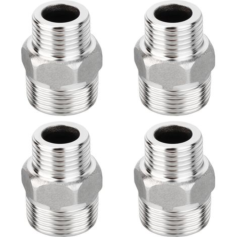 4 Pièces Mâle 3/4" vers Mâle 1/2" BSP Adaptateur de Réduction Hexagonal en Acier Inoxydable, Raccord de Tuyauterie pour Eau et Gaz (1/5)
