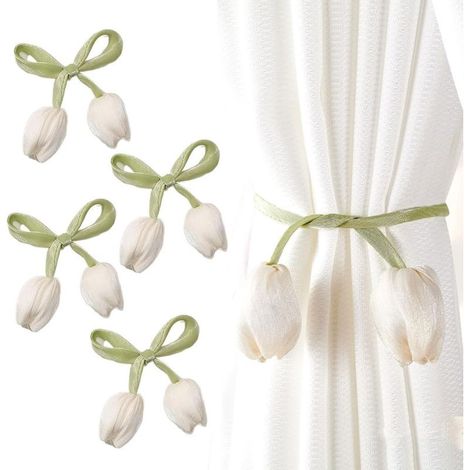 4-Piece Curtain Tiebacks, Curtain Ties, Curtain Rope Tiebacks, Flower-Shaped Curtain Tiebacks, Bohemian Style, Decorative Curtain Holders for Home, Office, Living Room, Bedroom, Beige (1/5)