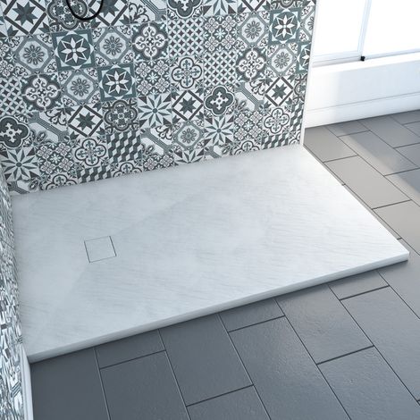 Duschwanne aus SMC Marwell Stone weiß rutschfest in Steinoptik - Duschtasse Rechteckig 90 x 140 x 2,6 cm