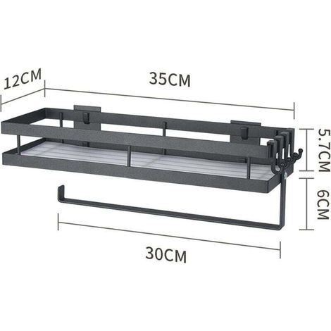Wandmontiertes Gewürzregal ohne Bohren – Rostfreier Edelstahl – 35 cm x 12 cm x 5,7 cm – 4 abnehmbare Haken zur Aufbewahrung (1/4)