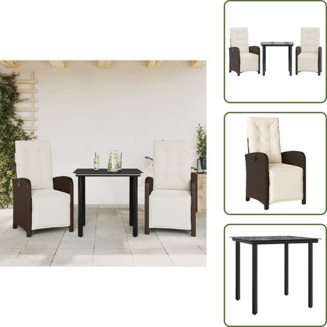 Chaise de jardin en résine - vidaXL Ensemble de bistro 3 pcs avec coussins marron résine tressée - Chaise de jardin en acier (1/5)