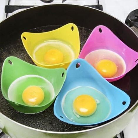 Moules en porcelaine pour œufs pochés - Lot de 4 - Silicone - Plage de température : -40 °C à 230 °C - Couleur aléatoire (1/3)