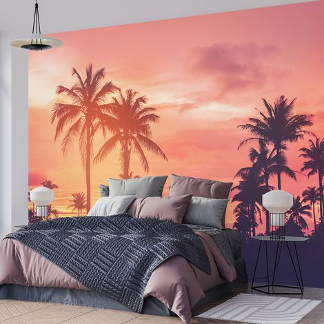 Papier peint panoramique - Palmiers Couché de Soleil - 130 cm x 86 cm (1/4)