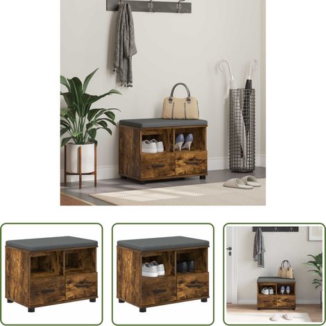 vidaXL Banc de salon - Banc d'entrée avec coussin Chêne Fumé 60 x 38 x 46 cm (1/5)