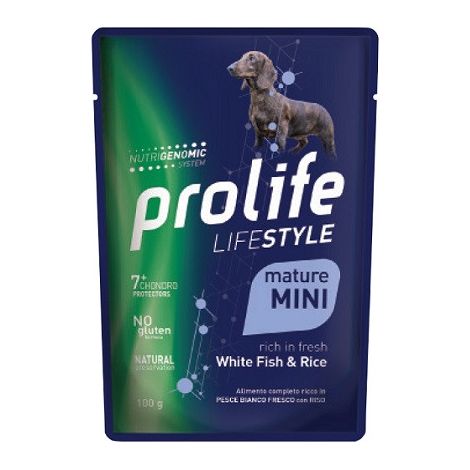 Prolife Dog Lifestyle Adult Mature Mini Pesce Bianco e Riso  - Prolife Dog Lifestyle Adult Mature Mini Pesce Bianco e Riso - Bustina Da 100 Gr