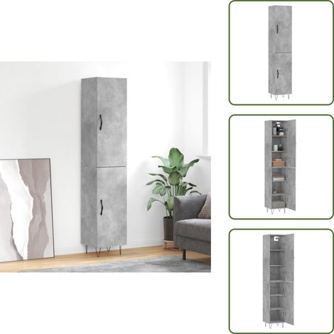Buffet avec pieds métalliques - vidaXL Buffet haut Gris béton 34,5x34x180 cm Bois d'ingénierie - Espace de rangement (1/5)