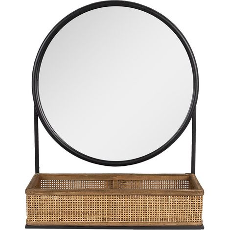 Miroir Mural Rétro avec 2 Étagères en Fer Bois et Verre Marron Noir 40 x 12 x 51 cm - PANGIVO