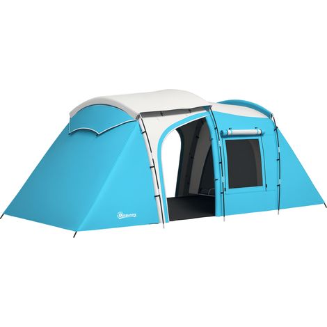 Tienda de campaña familiar para 3-4 personas, 2 habitaciones, 4 puertas y 4 ventanas, bolsa de transporte, tamaño: 460 cm de largo x 220 cm de ancho x 175 cm de alto