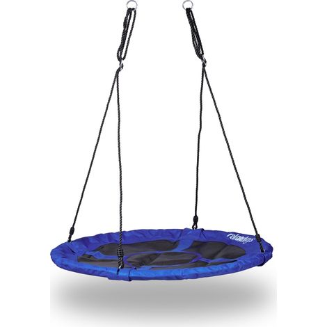 Balançoire nid d'oiseau ronde jardin 100 cm assise confortable moderne en nylon bleu foncé (1/3)