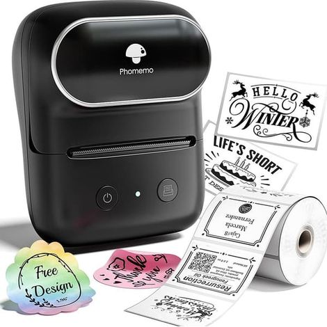 Imprimante multifonction Lollanda, mini imprimante thermique avec 1 rouleau d'étiquettes - Imprimante d'étiquettes Bluetooth portable 11,4 x 8,7 x 5,9 cm (1/5)