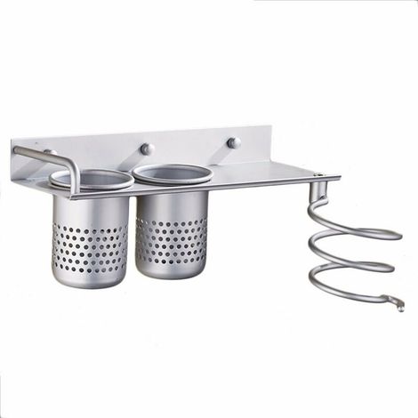 Space Aluminium Gold Hair Dryer Stand, Hair Dryer Stand Hair Dryer Holder, Bathroom Shelf No Punching (1/5)