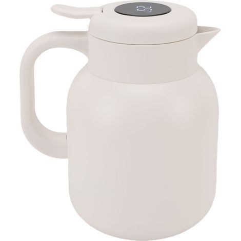 Vacuum-insulated teapot with infuser, 1500 ml, digital temperature display, stainless steel hot/cold retention pot for coffee, milk, beverages, white (1/5)