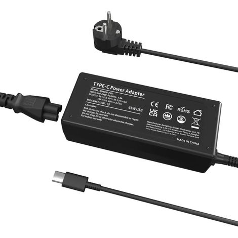 Chargeur USB-C 65 W pour ordinateur portable, compatible avec Lenovo ThinkPad (T14/X1 Carbon), HP Spectre/EliteBook, Dell Latitude, Acer, Asus, Huawei, Samsung, Surface, MacBook, LG et Chromebook. Cha (1/5)
