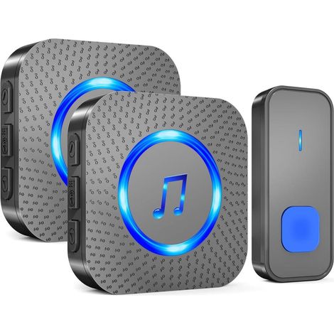 Sonnette Sans Fil Étanche IP55 avec 2 Récepteurs - Carillon de Porte Intelligent Portée 300m - Flash LED et Prise UE - Noir (1/5)