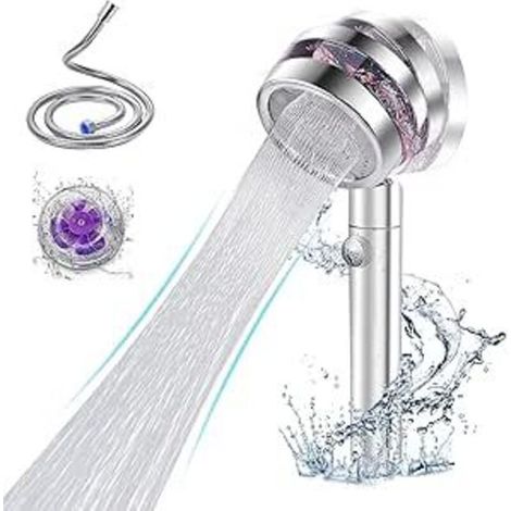 Pommeau de douche Douchette à main avec tuyau de 1,5 m Turbo Douchette haute pression 2 types Pommeau de douche haute pression rotatif à 360° Économie d'eau de 50 % Pommeau de douche chromé Salle de b (1/4)