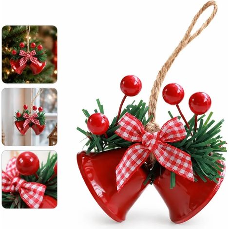 2 Pièces Cloches Noël Rouges en Fer, 7×3.8×14 cm, Cloches à Double Pavillon pour Décoration (1/5)