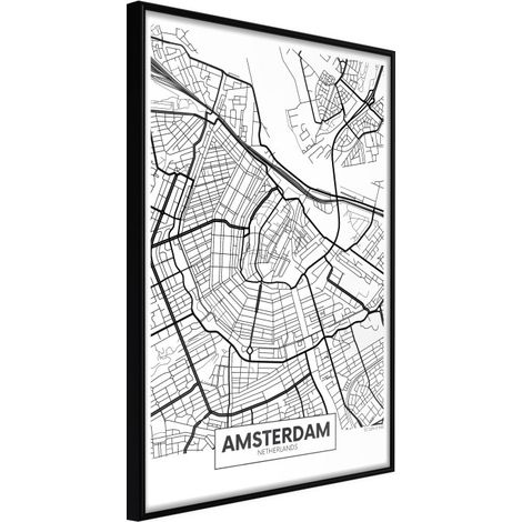 Affiche Murale Encadrée "City map Amsterdam" 40 x 60 cm Noir