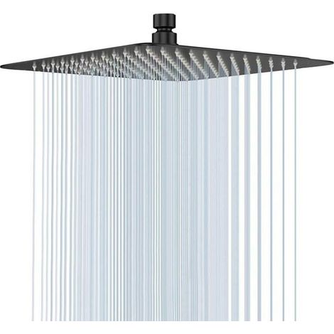 Pommeau de Douche Noir, Tête de Douche Pluie 20 cm Pomme de Douche Carré en Acier Inoxydable Pomme de Douche Anti Calcaire (1/5)