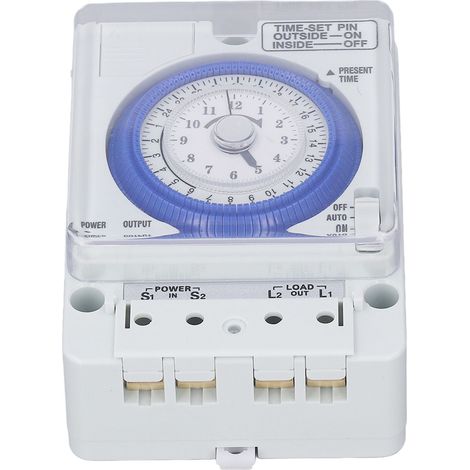 Minuteur programmable mural, interrupteur horaire mécanique 24h, boîtier PC ignifuge, minuterie pour cuisine, 100-240VAC, horloge intégrée (1/5)