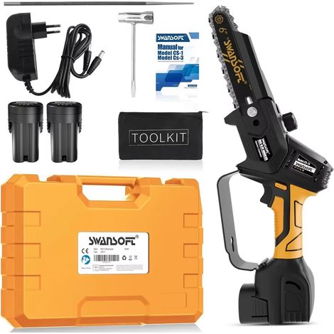 SWANSOFT Mini tronçonneuse sans fil 6 pouces 500 W avec deux batteries Outil de jardinage Tronçonneuse professionnelle CS-1S (1/5)