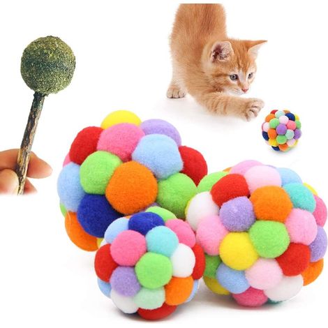 Lot de 3s pour Chat, Cloche Intégrée, Sucette Herbe à Chat, Jouet Interactif, PVA et Polyester (1/5)