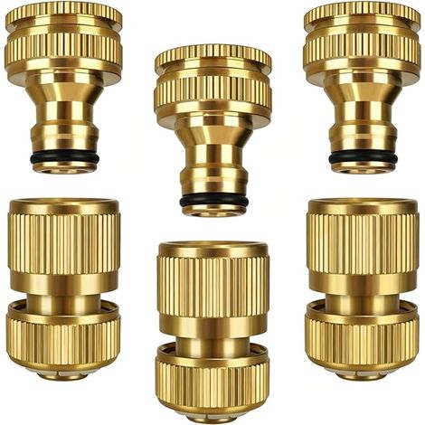 Raccord tuyau d'arrosage embout tuyau arrosage 6 pièces dorées, connecteurs rapides 1/2 et 3/4, adaptateur robinet extérieur pour jardin, pelouse, balcon, terrasse, lavage voiture et maison (1/5)
