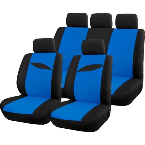 Housse de siège auto bleue 9 pièces – 100% polyester – Lavable en machine – Ouvertures pour airbag – Compatible avec la plupart des voitures – Peraline