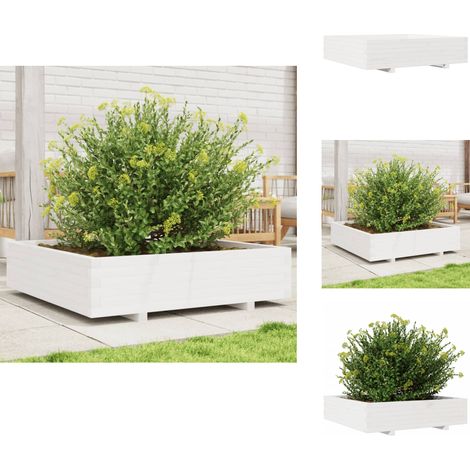 Jardinière blanc 100x100x26,5 cm bois de pin massif - Jardinier - Pot De Fleurs - Plante - Extérieur - Terrasse (1/5)