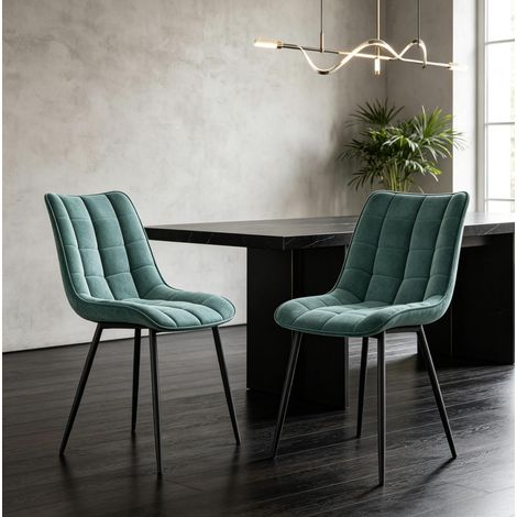 Sedie da pranzo imbottite in velluto verde-blu 46 x 39 x 85,5 cm, set di 2 - CHICFURN (1/5)