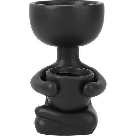 Pot de fleurs en céramique en forme de portrait, pot de table pour plantes succulentes et cactus, vase en forme de personnage assis, support à fleurs de bureau (1 pièce, noir) (1/5)