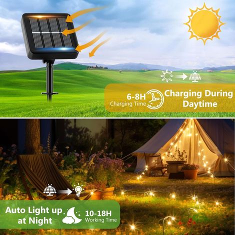 Luci a stringa solari per esterni 10M 100LED 【Confezione da 3】 Luci a stringa solari per esterni impermeabili Bianco caldo 8 modalità Luce solare Decorazione per giardino Patio Casa Festa Natale Matri (1/4)