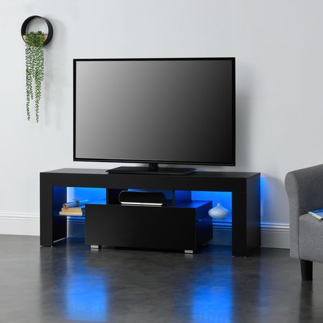 LED Fernsehtisch Grimsey 130x40x38 cm mit Schublade Schwarz en.casa