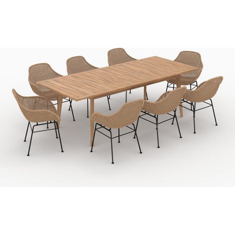 Mesa y sillas de jardín Carmela 8 personas de madera de teca y resina