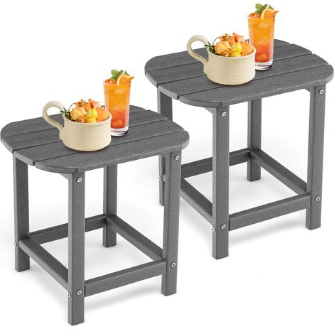 COSTWAY Set di 2 Tavolini Laterale Giardino, Tavolo Esterno Rettangolare in Legno, per Giardino Esterno Piscina, Portata 91 kg (1/5)