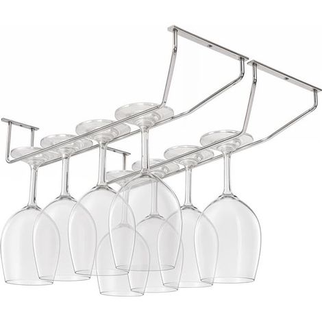 Lot de 2 Porte Verres Suspendu en avec Vis - Support Verre a Pied Suspendu de 35 x 11 cm - Rangement Verre a Pied pour Bar et Cuisine