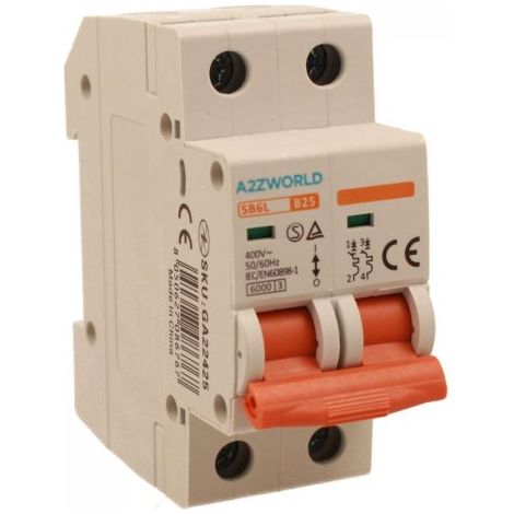MCB Interruttore Magnetotermico Automatico Curva B 2P 2M 6000A B25A AC 400V IP20 IEC60898-1 SB6L