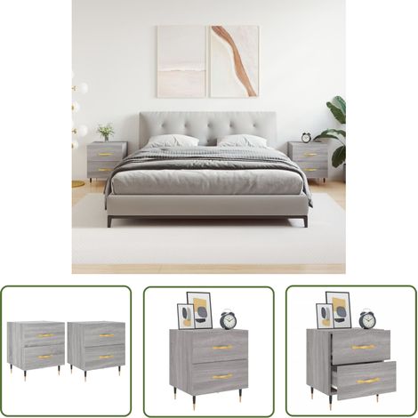 The Living Store Nachttische 2 Stk. Grau Sonoma 40x35x47,5 cm Holzwerkstoff - Nachttische - Grau - Wohnzimmer Möbel - Holzwerkstoff - Beistelltisch (1/5)