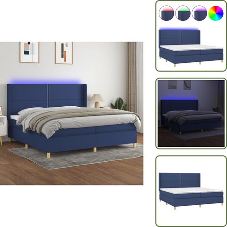 Sommier à lattes de lit matelas et LED Bleu 200x200 cm Tissu - Sommier Tapissier - Lit Plateforme - Lit Avec Led - Matelas À Ressorts Ensachés - Têted Lit Ajustable (1/5)