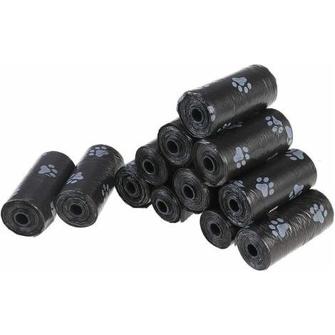 Sacs ramasse-crottes pour chiens, chats, animal domestique, noir, 12 rouleaux (180 sacs en total) (1/5)