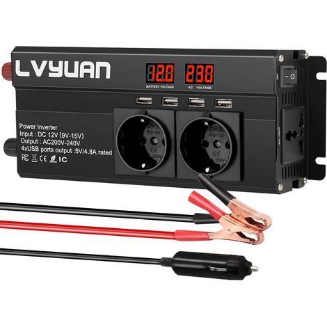 Convertisseur 12V à 220V 800W/1600W Onduleur Avec 4 Ports USB, 3 AC et 2 LED Display (1/5)